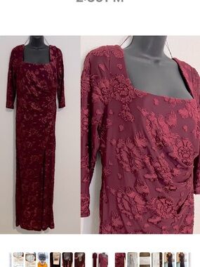 Adrianna Papell Wine Red Burnout Floral Evening Dress NWT